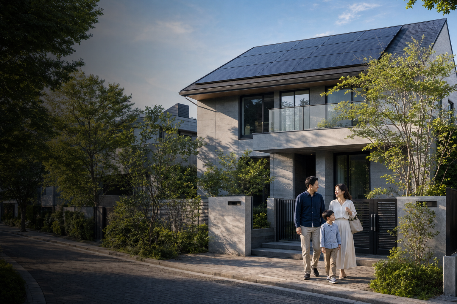 太陽光パネル付き住宅と家族