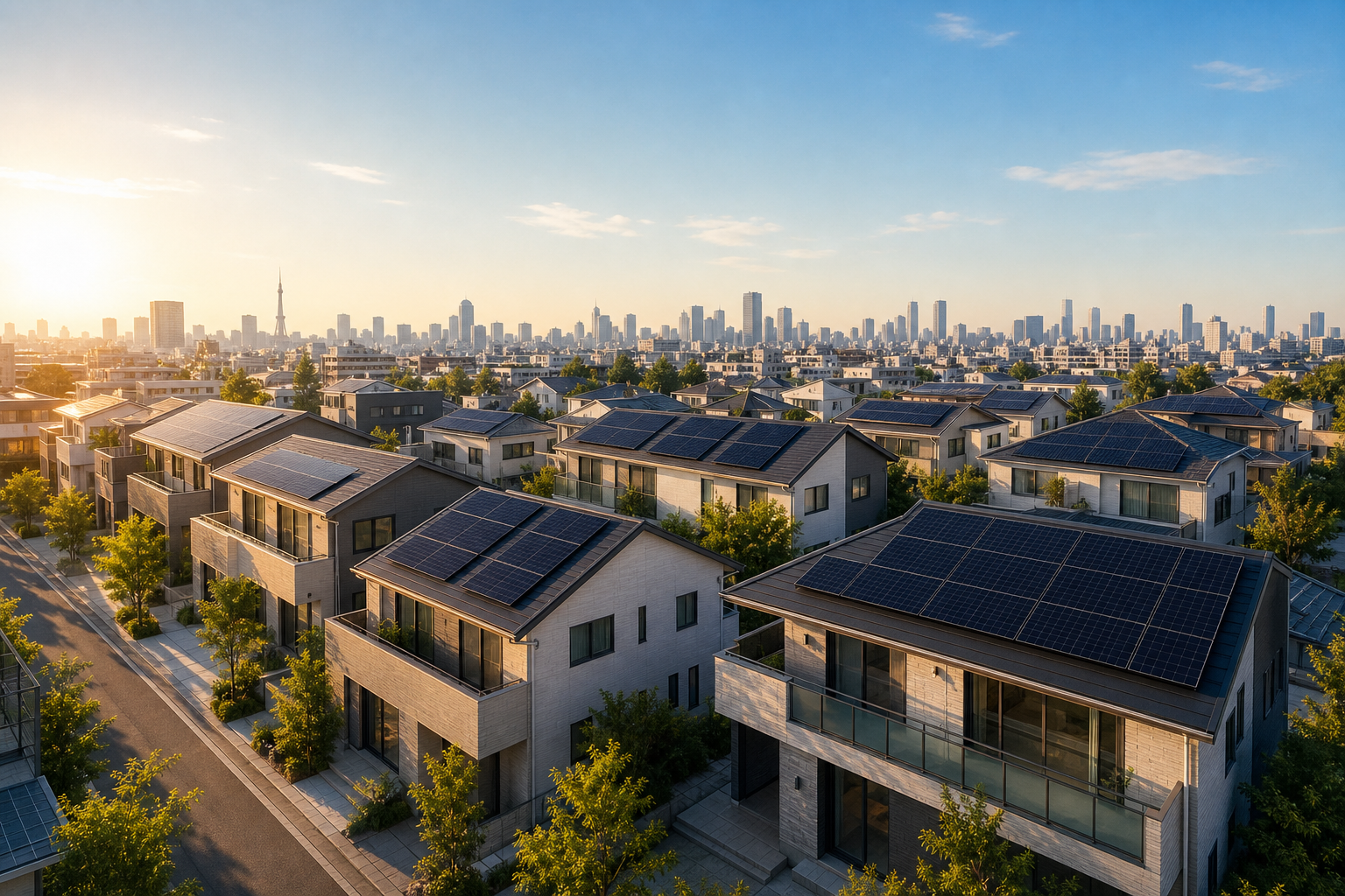 東京の太陽光住宅街